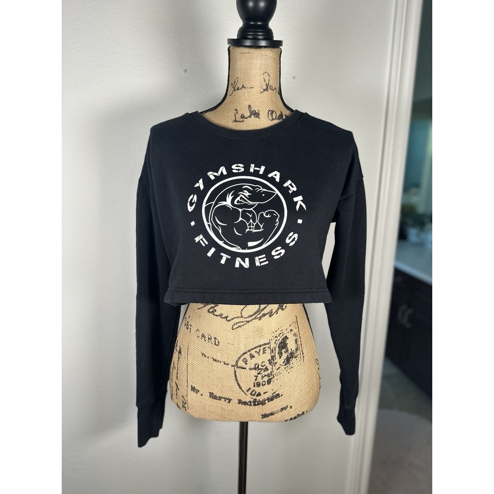 Gymshark Legacy Cropped Sweatshirt black M medium sweater shark logo Fitness